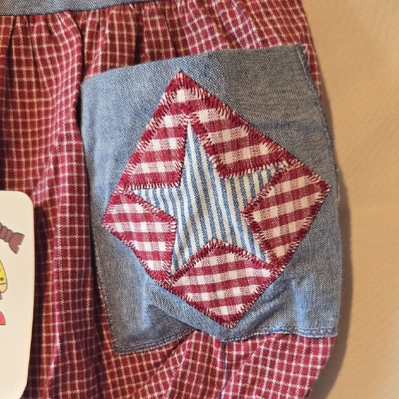 Pete's Partner Vintage Red Gingham and Blue Denim Romper With Headband 6-9mos - Picture 3 of 7